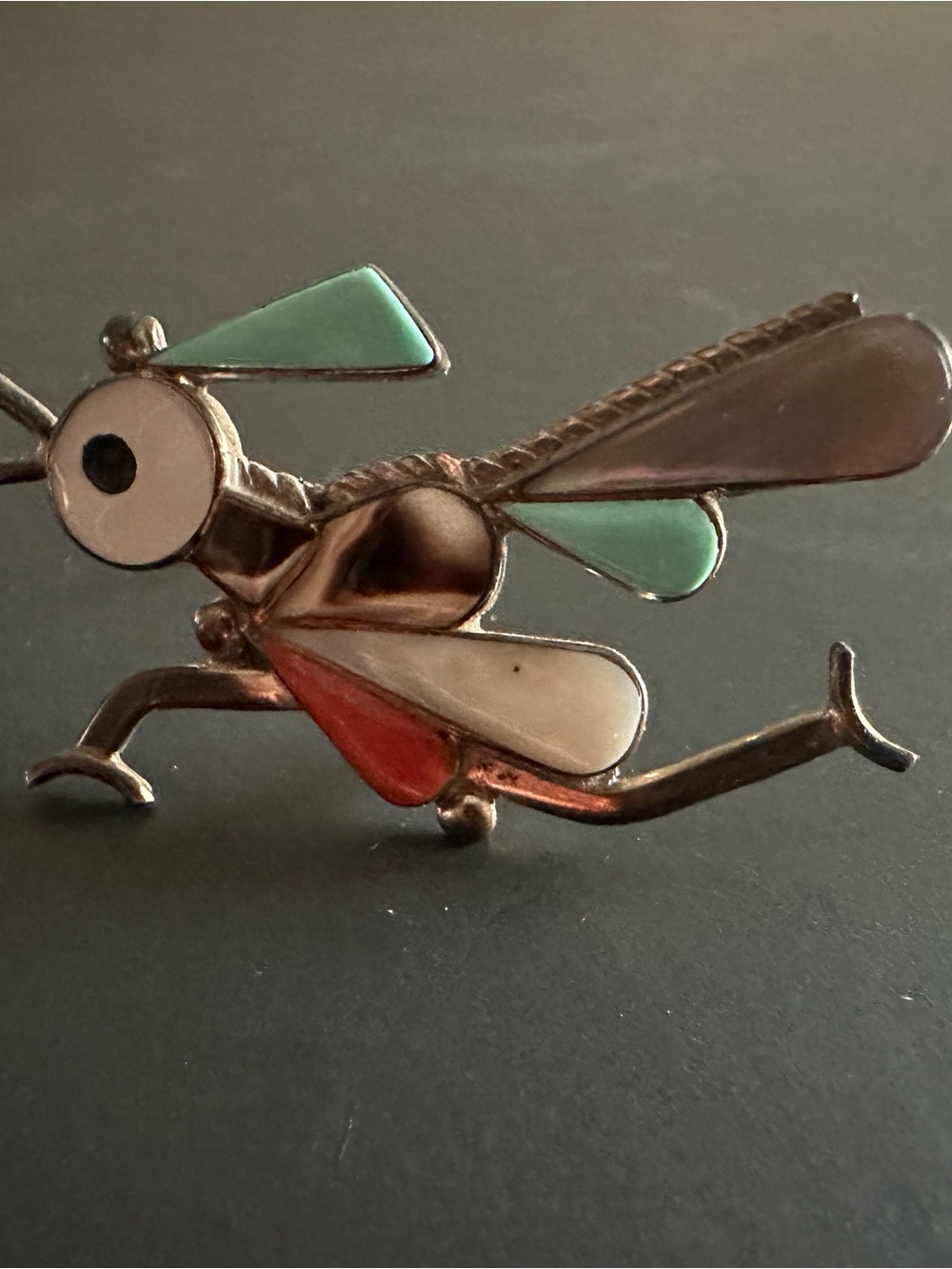 Vintage Zuni Roadrunner Sterling Silver Inlaid Pin Pendant